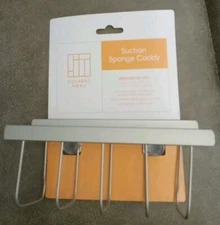 BED BATH BEYOND SUCTION SPONGE CADDY HOLDER SILVER FOR SINK/KITCHEN 