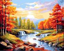 Autumnal Creek Through the Maple Forest - Printed Needlepoint Canvas