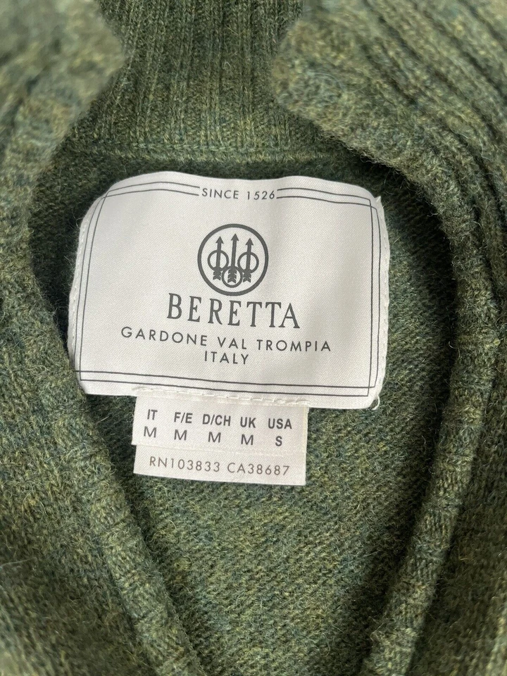 Suéter Beretta 1/4 Cremallera Mezcla Lana Adulto Mediano Verde Pullover Hecho en ITALIA Foto 4 de 4