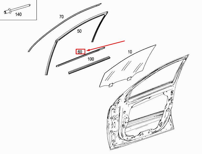 MERCEDES-BENZ R W251 Front Right Outer Window Trim Strip A2516906580