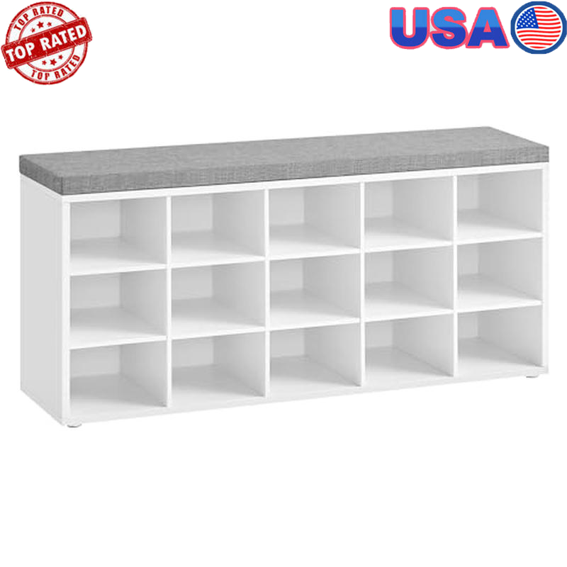 Padded Entryway Shoe Storage Bench with Cushioned Seat and Organizer Cabinet-image