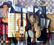 Intéressante Composition Cubiste aux Violons d’Elena KHMELEVA