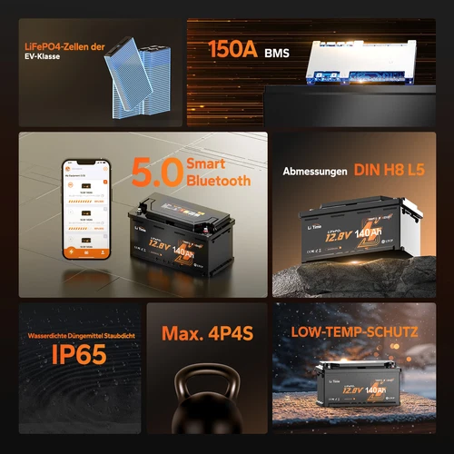 LiTime 12V 140Ah H190 Bluetooth LiFePO4 Lithium Batterie für Wohnmobil - Bild 2 von 11