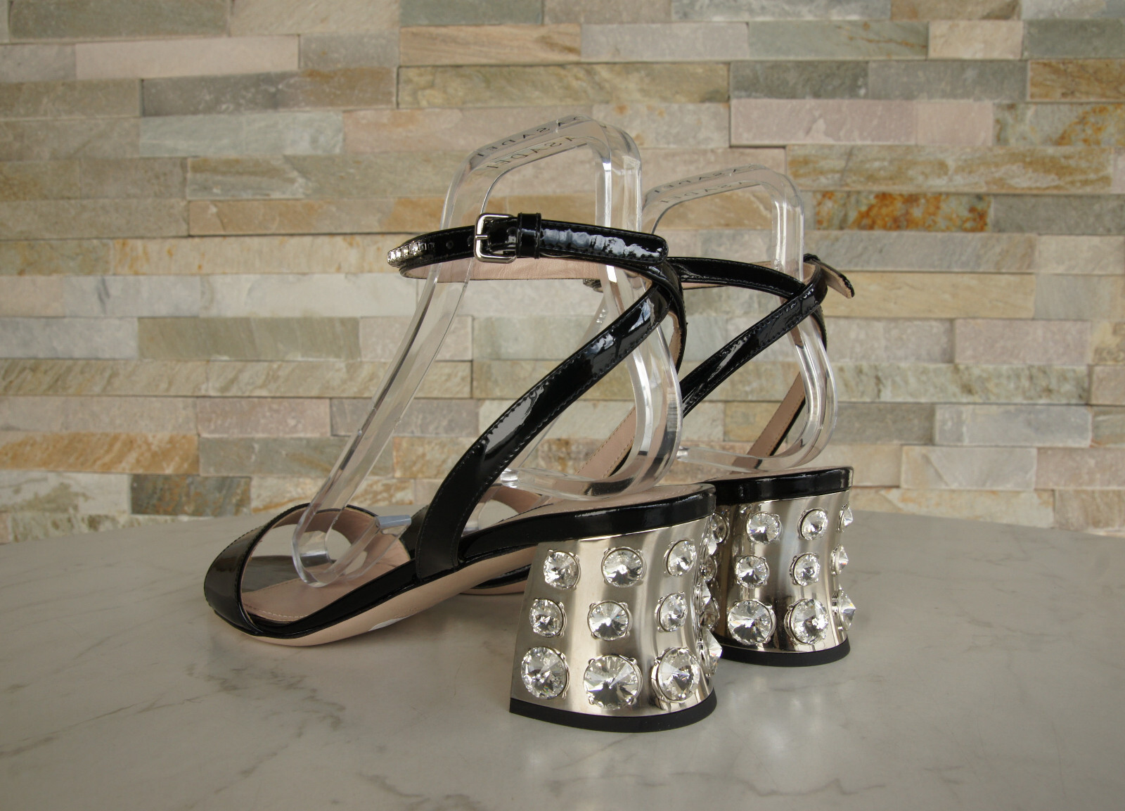 Miu Miu Size 39 Sandals Evening Shoes Patent Leather Black New Former RRP 690 € image 5