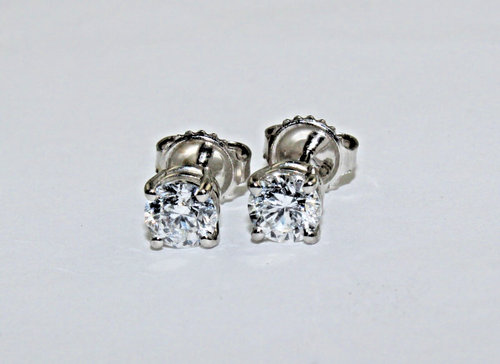 14K White Gold Natural Round Diamond Earrings. - Picture 4 of 5