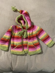 Brand New 100% Wool Handmade Knitted Girls Sweater With Hood 24 Months