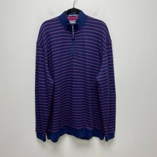 Jos A Bank Men Blue Pink Striped Tailored Fit Comfort Stretch 1/4 Zip Sweater 2X