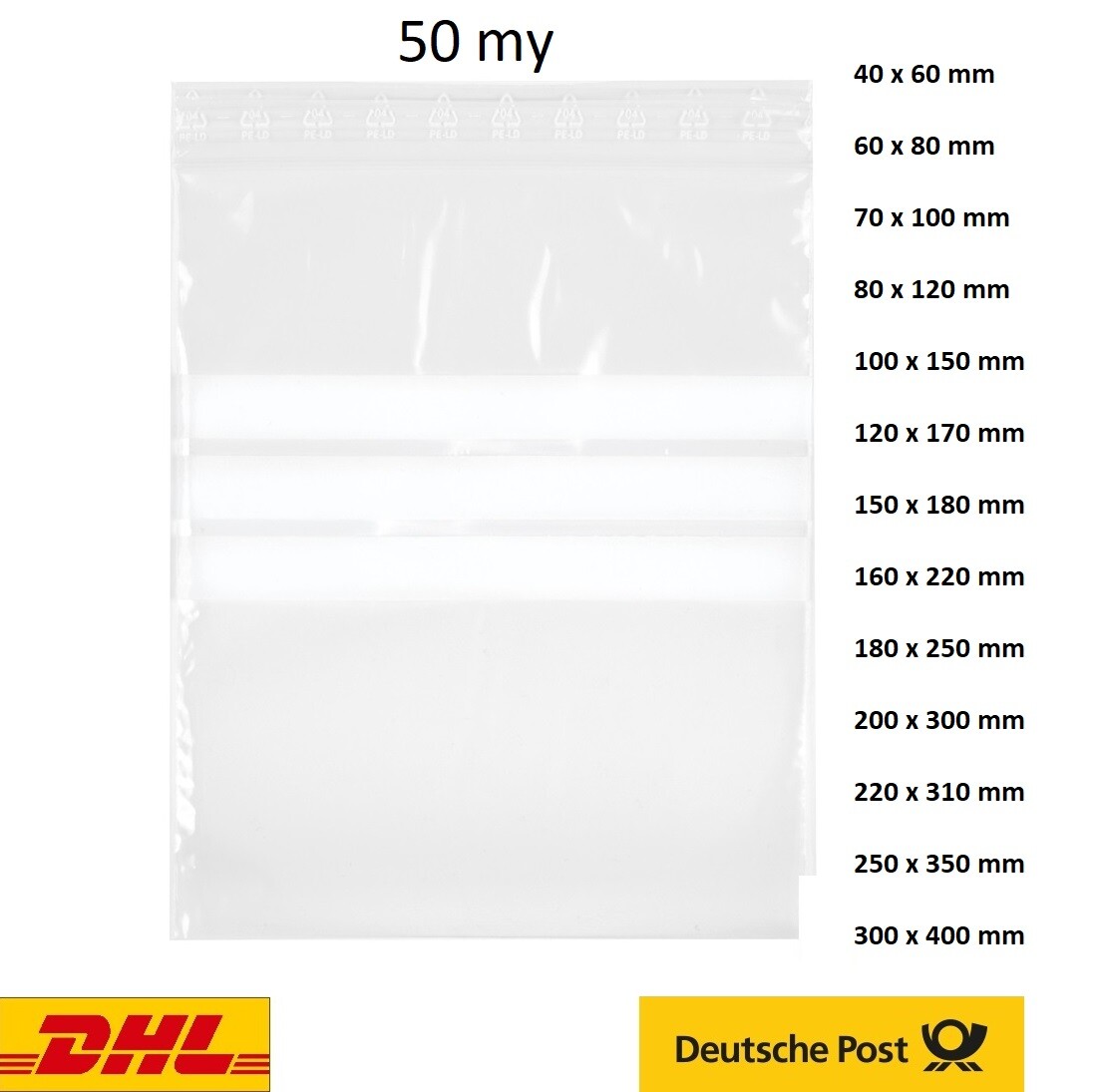 Bild 1 - Druckverschlussbeutel Beschriftungsfeld ZIP Beutel Schnellverschluss 50 my LDPE