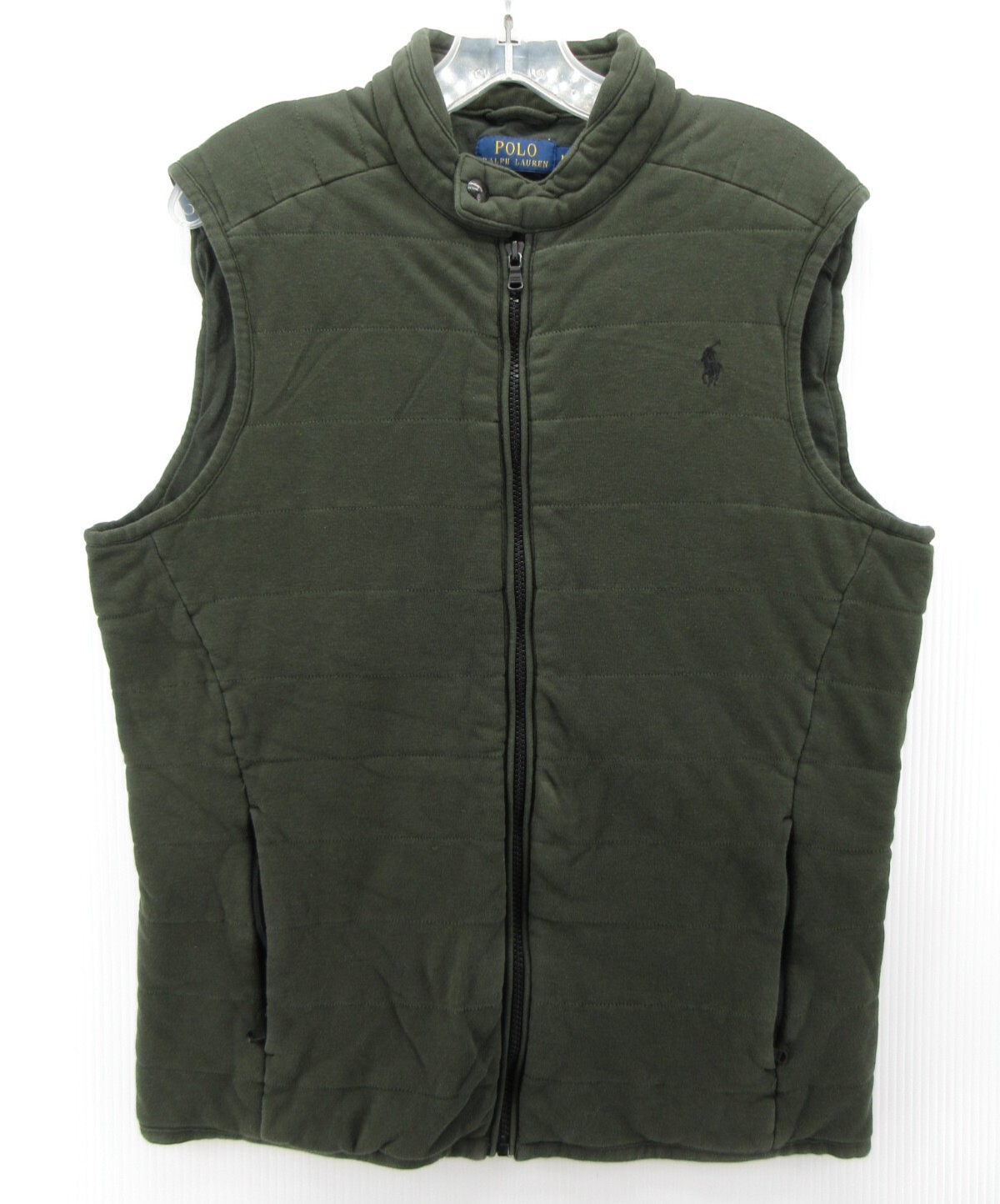 Ralph Lauren Polo Gilet Uomo Verde Medio Trapuntato Giacca Isolata Pony Full Zip