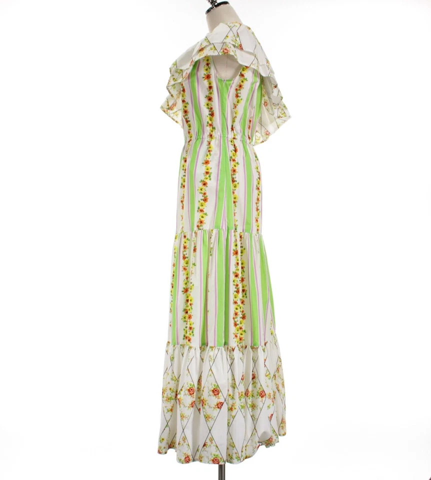 MSGM NUEVO SIN ETIQUETAS Vestido Estampado Floral Un Hombro Talla 42 EE. UU. 8 Blanco/Verde/Multicolor Foto 4 de 4