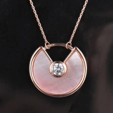 Solid 14K Rose Gold Natura Pink Shell Amulette Pendant Necklace Chain