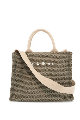 MARNI Small tote bag in raffia effect fabric Woman SHMP0077U0P3860 00V51 Green