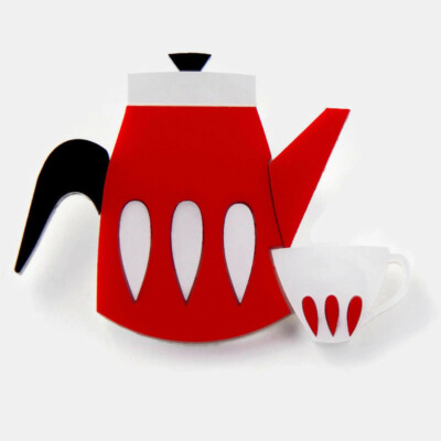 Vintage Red Coffee Pot Brooch, Mid Century Modern Tea Pot Acrylic Kitschy Pin