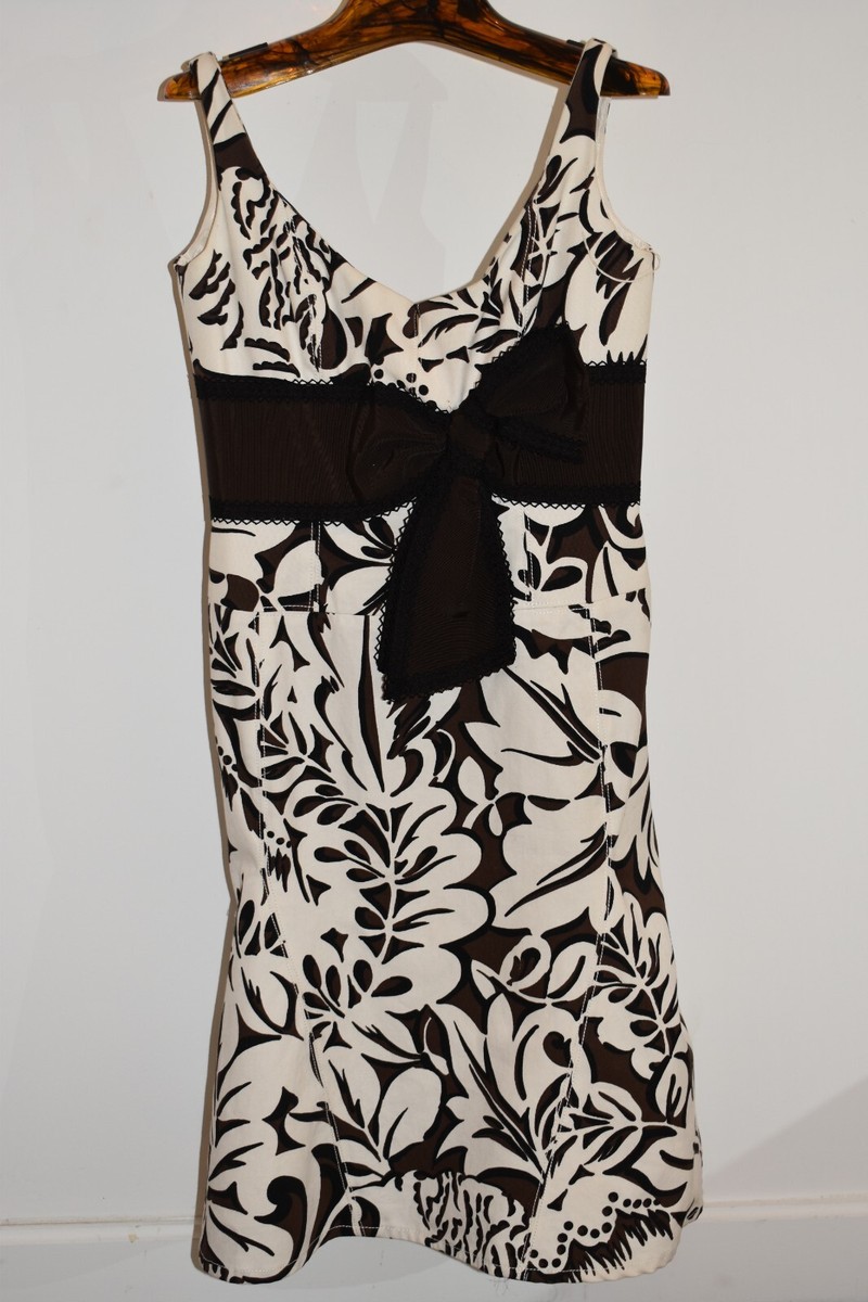 NWOT Carolina Herrera Ivory Brown Floral Ribbon Dress Size
