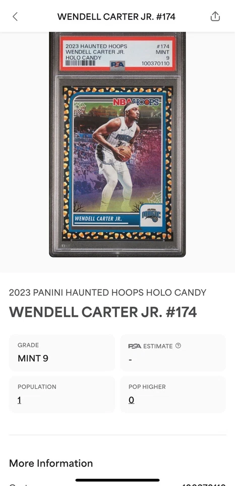 PSA 9 2023-24 Panini NBA Haunted Hoops Wendell Carter Jr Candy Corn Holo #85 SSP - Image 3 of 3