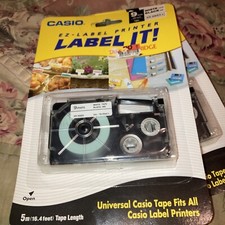 2 Casio Label It EZ Label Tape Cartridges White Tape 9mm 16.4 ft XR-9WE5-s.