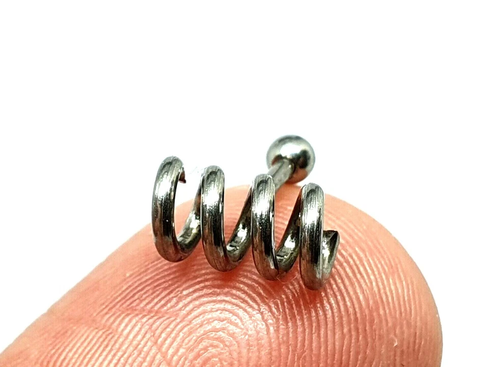 Piercing Labret Tragus Daith Helix Helix Stud 16g 316L Acero Tono Plata Bobina de Resorte Foto 4 de 4