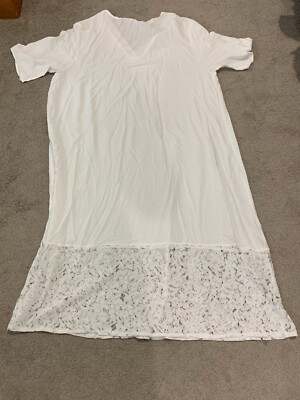 Coastal Core Shift Shirt Cover Up Dress Womens One Size White Rayon Lace Detail