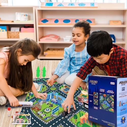 20 pezzi Police Play Set per bambini - Veicoli pressofusi, costume e tappetino da gioco - Foto 7 di 8