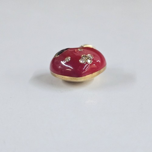 AARON BASHA SIGNED DIAMOND 18K GOLD PUFFY LADYBUG RED HEART CHARM PENDANT - Picture 6 of 9