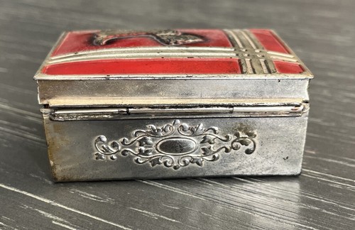Vintage Scottie Dog Metal Jewelry Trinket Box Red And Silver Terrier Japan - Picture 4 of 7