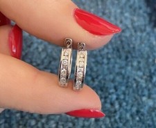Round Simulated Diamond Pretty Tiny Huggie Hoop Earring In 14K White Gold Plated