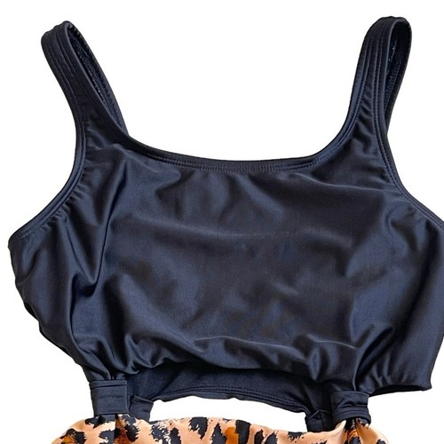 Art Class Leopard Print Knotted One Piece Swimsuit Girls Size L 10-12 - Picture 5 of 10