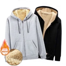 New Sweatshirt Jacket Bomber Outwear Coat Hoodie Men Winter Warm Fleece Fur Zip