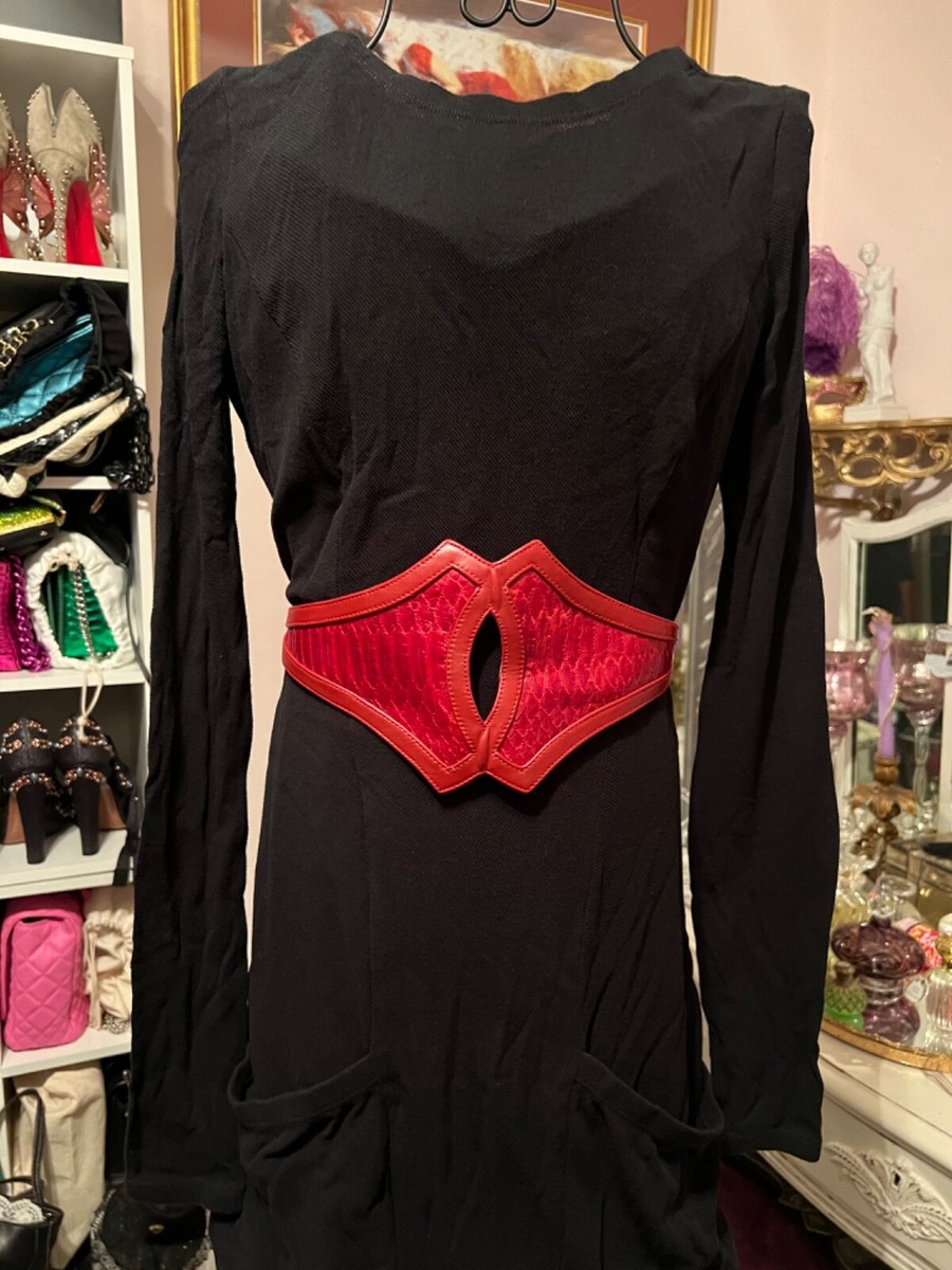JLynch Red Snakeskin & Leather Woven V Front Cinch Belt, Sz S Rare J Lynch Genuine Red Snakeskin Leather Belt 29.5” XS/S  main image 3