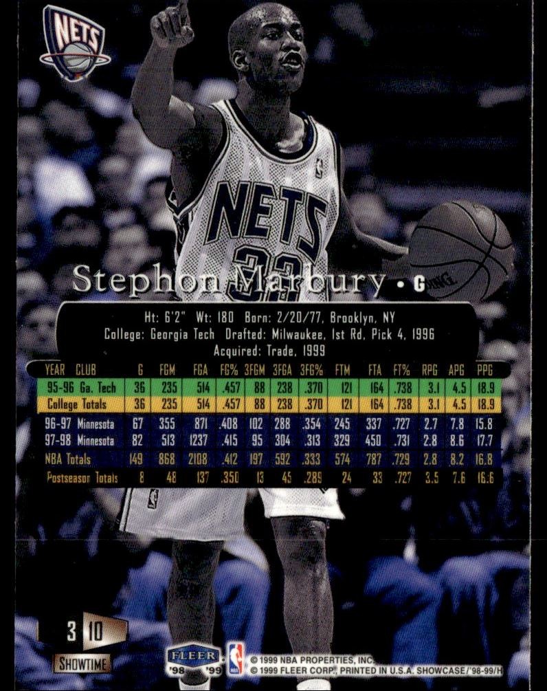 FILA 1998 99 Flair Showcase Power Row 3 Stephon Marbury New Jersey Reti #10