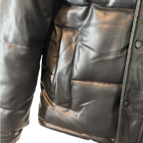 Zara Men Oversized Quilted Black Faux Leather Puffer Jacket Small Fall Winter - Picture 9 of 10