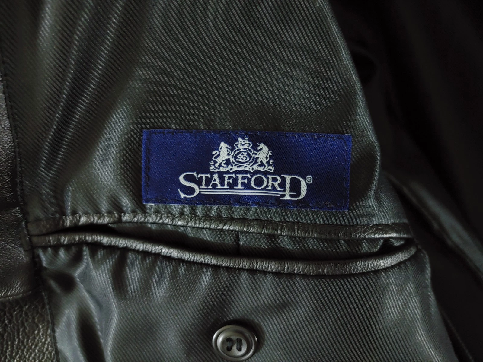 Stafford Leather Blazer Men's Large Black Genuine 3-Button Sport Coat Jacket 44R - product detail image 15