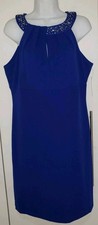 SLNY Beaded Halter Dress In Blue Womens Size 12 Petite NWT