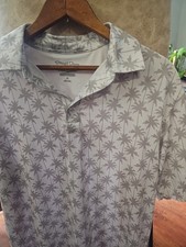 Straight Down Polo Golf Shirt, Size Medium. Performance Mens Blue Palm Trees AOP