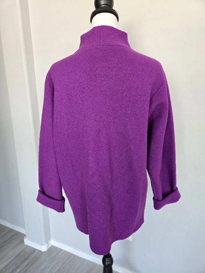 Chaqueta Eileen Fisher Toda Lana Fieltro Frontal Snap Capa Larga Púrpura Excelente Talla S Foto 4 de 4