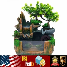 Indoor Water Fountain W/LED Lamp Tabletop Waterfall Mist Rockery Feng Shui Decor