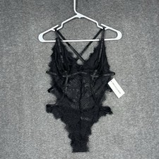 Oh La La Cheri Eyelash Lace Teddy Black Size L/XL Strappy Thong Open Back NWT