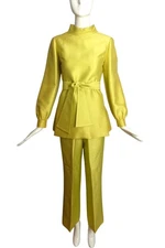 MALCOLM STARR- AS IS 1960s Green Silk Pant Ensemble, Size 2