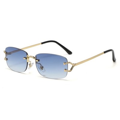 Kleine quadratische randlose Sonnenbrille für Damen Metall randlose RetroSonn...