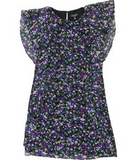 Ralph Lauren Womens Ruffled Georgette Shift Dress, Black, Petite, 2P