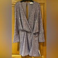 ASOS DESIGN Sequin Embellished Drape Detail Mini Dress with Button Detail Size 4