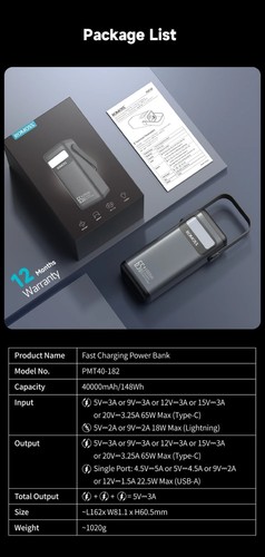 ✅ Batterie Externe ROMOSS 40000mAh 65W Charge Rapide Power Bank Portable iPhone - Imagen 14 de 21