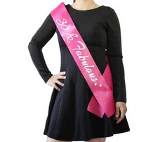 30th Birthday Sash - Fabulous - women's pink/silver glitter birthday sash