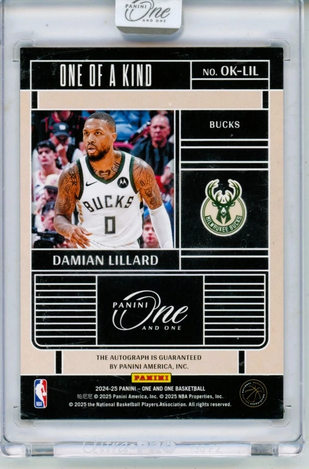 2024 Panini One Damian Lillard One of A Kind no cartão assinatura automática 35/49 Bucks - Imagem 2 de 2
