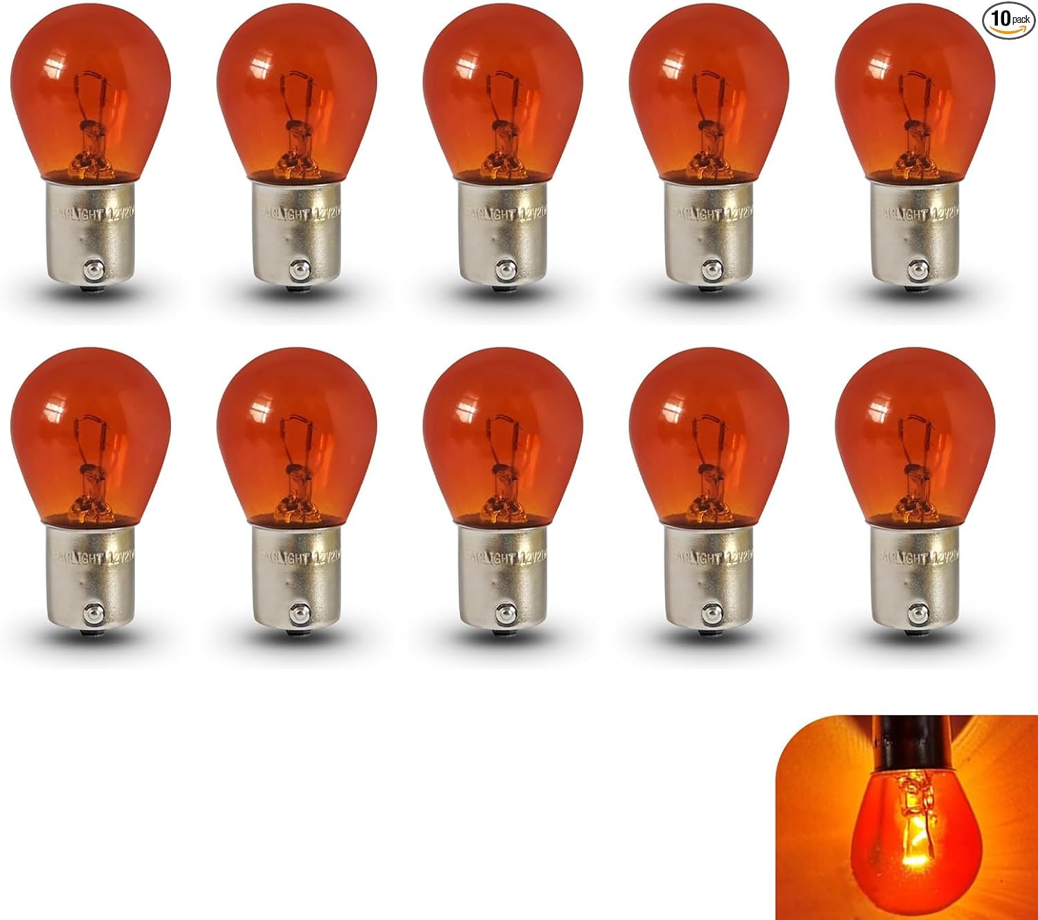 10 PCS 1156 Amber Turn Signal Bulbs, P21W 1141 12V 21W BA15S High Color: Amber