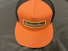 QUIKSILVER Orange Patch Box Logo Hat Cap Trucker Mesh SnapBack Flat Brim NEW