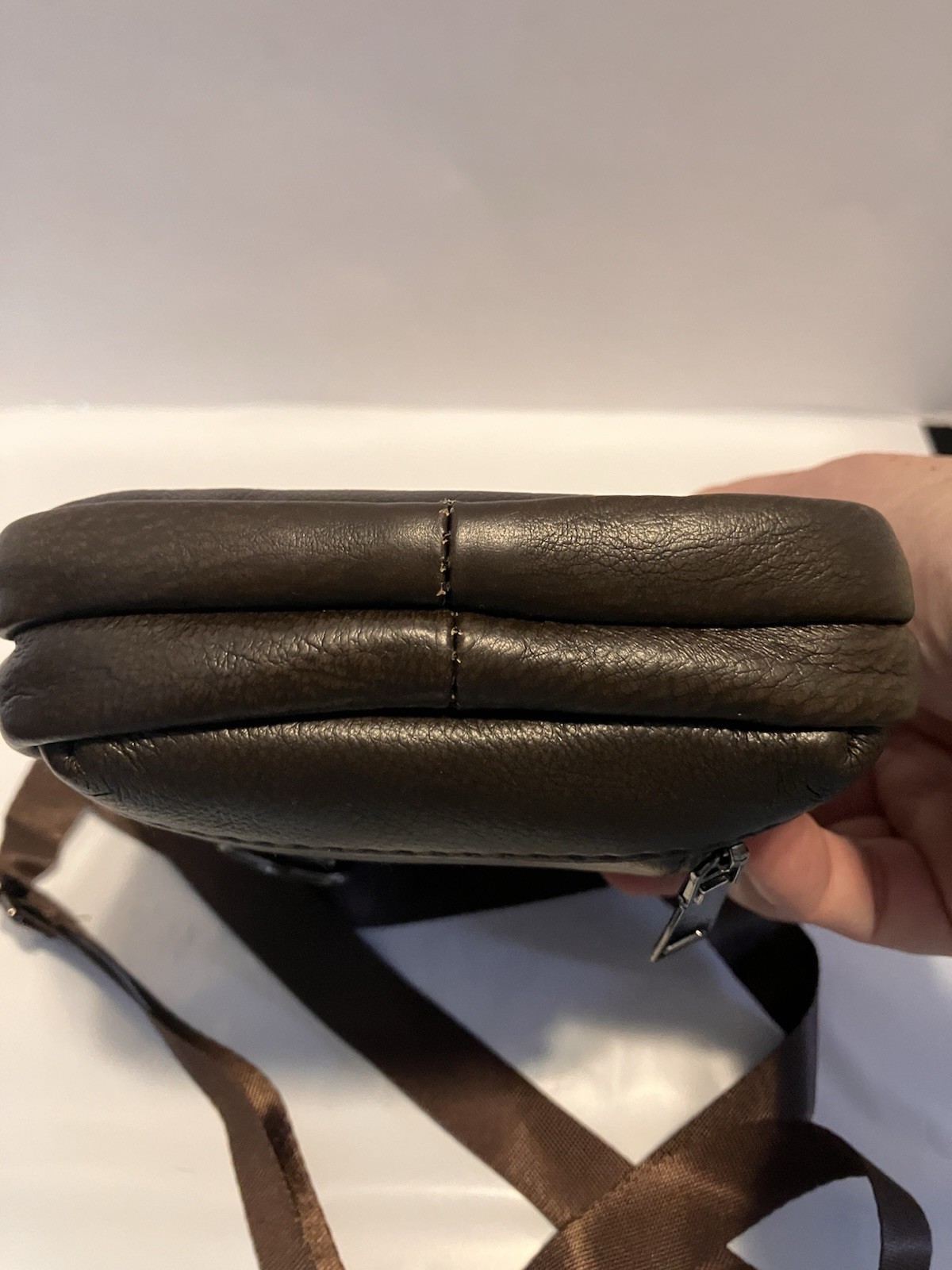 Dark Brown Leather Crossbody Purse Adjustable Straps NEW Multiple Compartments