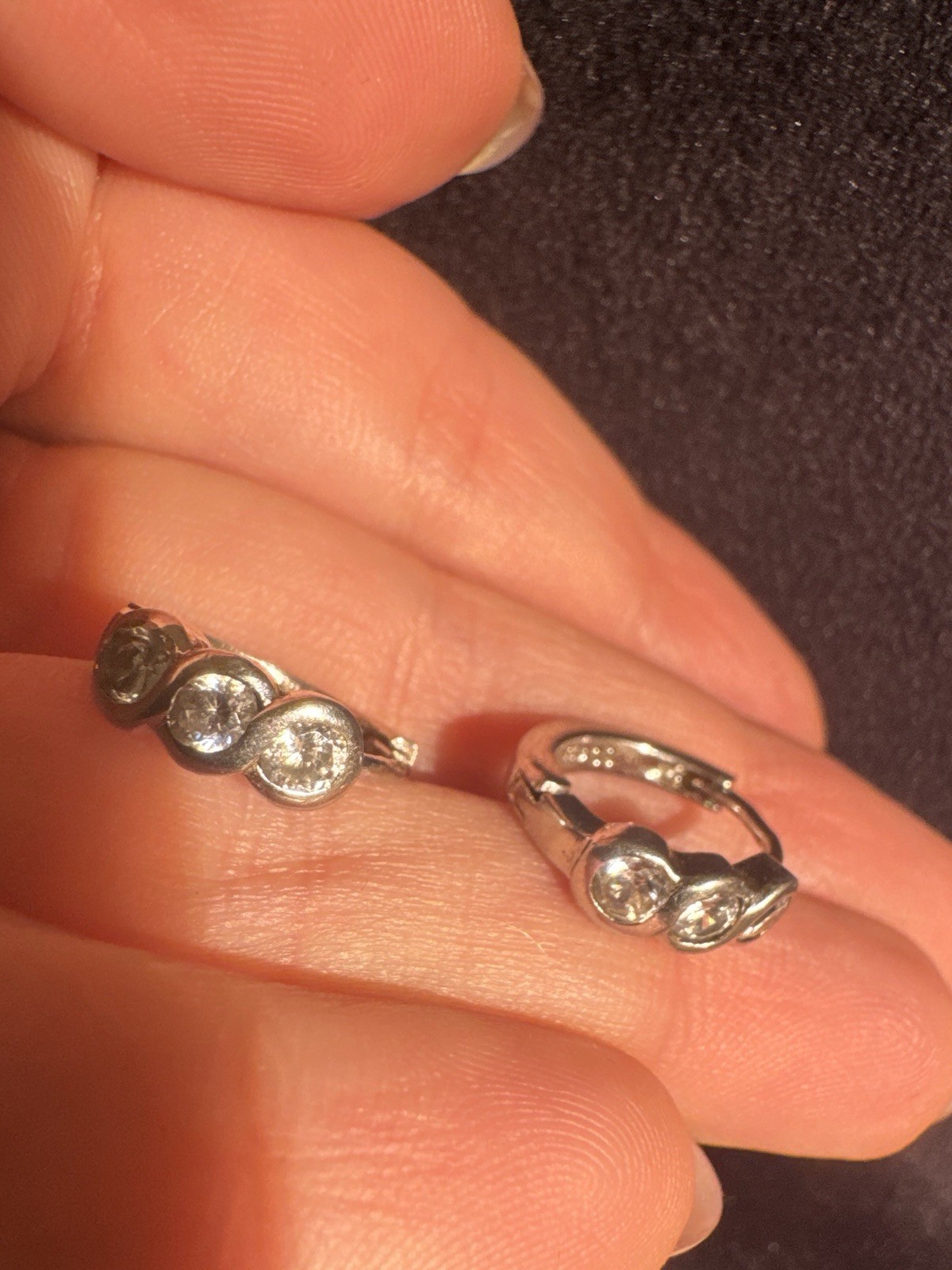 Silver hoop earrings with stones(#5) image 4
