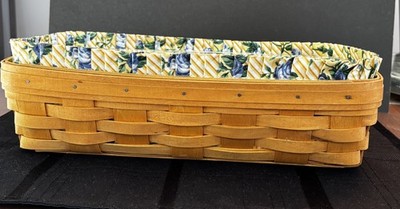 Longaberger Handwoven Wood Bread Basket 2000 Rectangular 14x6x3.5in with Liner