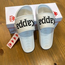 Kappa 222 Banda Adam 9 White Black Lt Grey Logo Slides Size 41 / 8 Mens US NWT